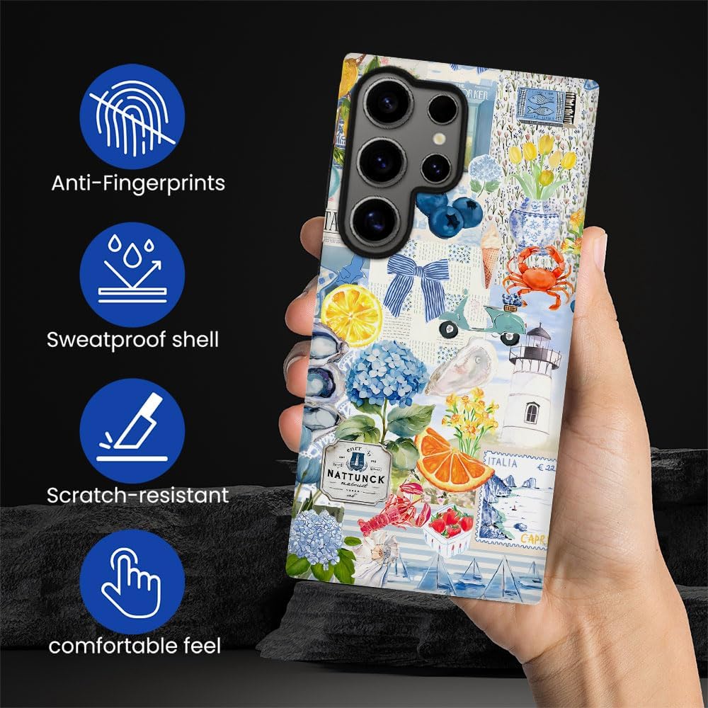 Compatible with Samsung Galaxy S24 Ultra,2-in-1 Frosted Phone Cover Shockproof Case - Italian Summer Lemon Collage
