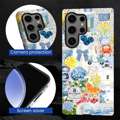 Compatible with Samsung Galaxy S24 Ultra,2-in-1 Frosted Phone Cover Shockproof Case - Italian Summer Lemon Collage