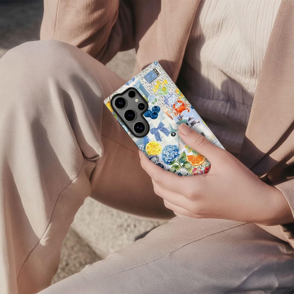 Compatible with Samsung Galaxy S24 Ultra,2-in-1 Frosted Phone Cover Shockproof Case - Italian Summer Lemon Collage