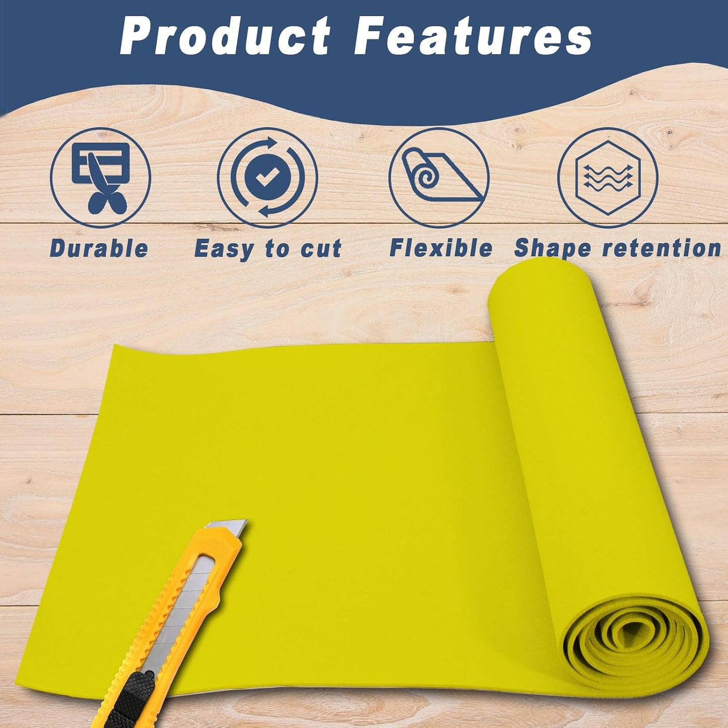 Qidiwin 3mm EVA Foam Roll - 16x59in Craft Foam for Cosplay, DIY Projects & Costumes - High Density 90kg/m3, Durable, Easy to Cut, Perfect for Large Designs(3mm Yellow