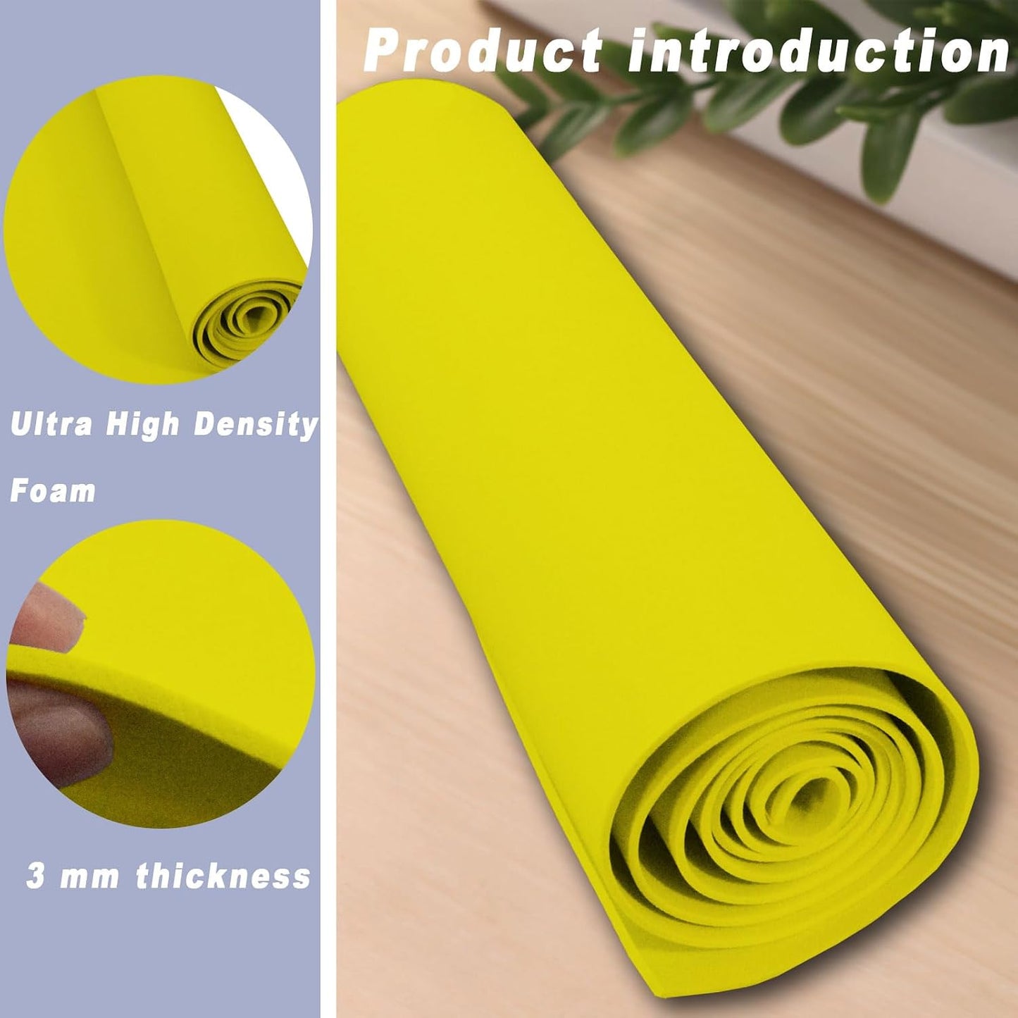 Qidiwin 3mm EVA Foam Roll - 16x59in Craft Foam for Cosplay, DIY Projects & Costumes - High Density 90kg/m3, Durable, Easy to Cut, Perfect for Large Designs(3mm Yellow
