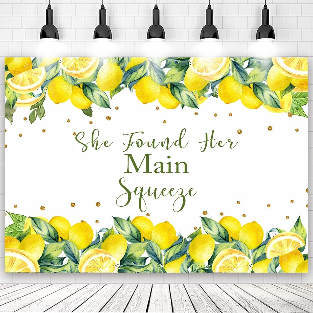 8x6ft Lemon Theme Bridal Shower Backdrop - She Found Her Main Squeeze Engagement Party Photography Background Cake Table Decoration Banner