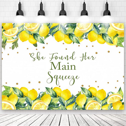 8x6ft Lemon Theme Bridal Shower Backdrop - She Found Her Main Squeeze Engagement Party Photography Background Cake Table Decoration Banner