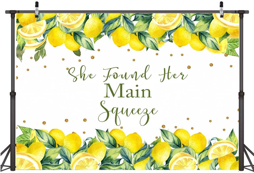 8x6ft Lemon Theme Bridal Shower Backdrop - She Found Her Main Squeeze Engagement Party Photography Background Cake Table Decoration Banner