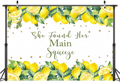 8x6ft Lemon Theme Bridal Shower Backdrop - She Found Her Main Squeeze Engagement Party Photography Background Cake Table Decoration Banner