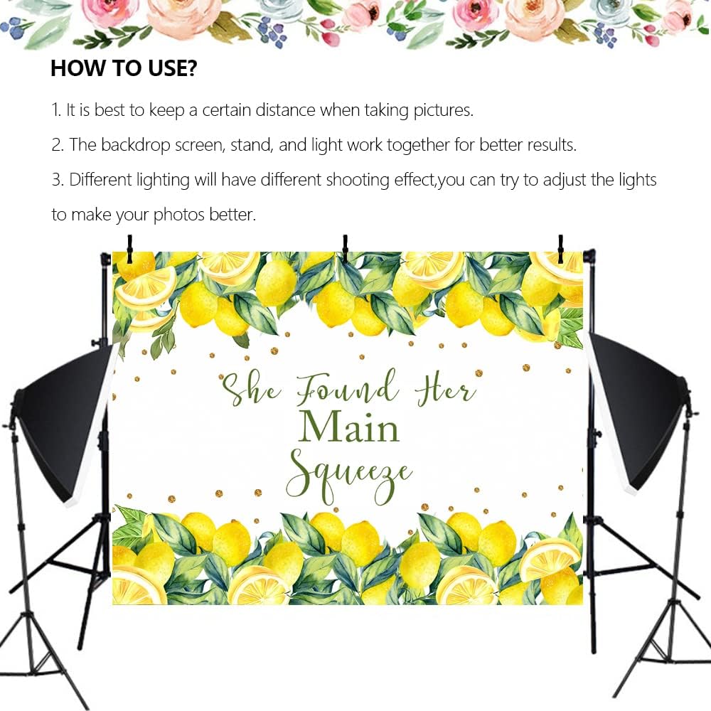 8x6ft Lemon Theme Bridal Shower Backdrop - She Found Her Main Squeeze Engagement Party Photography Background Cake Table Decoration Banner