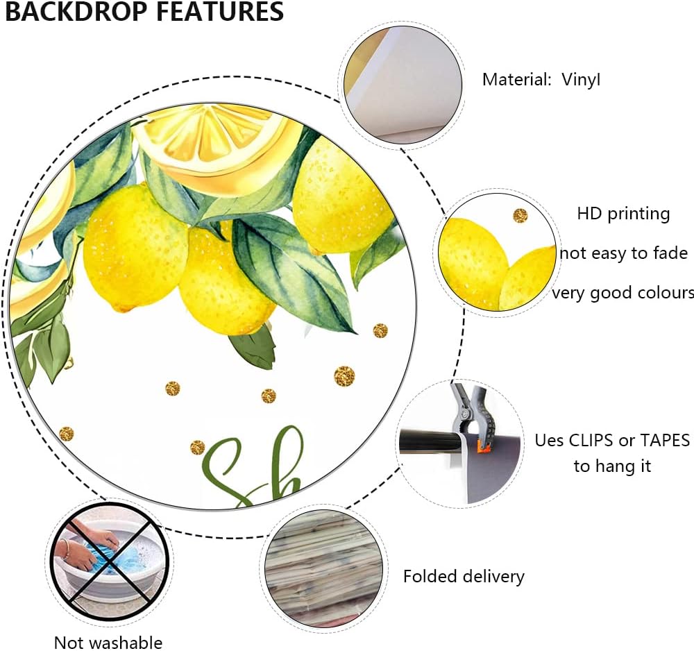 8x6ft Lemon Theme Bridal Shower Backdrop - She Found Her Main Squeeze Engagement Party Photography Background Cake Table Decoration Banner