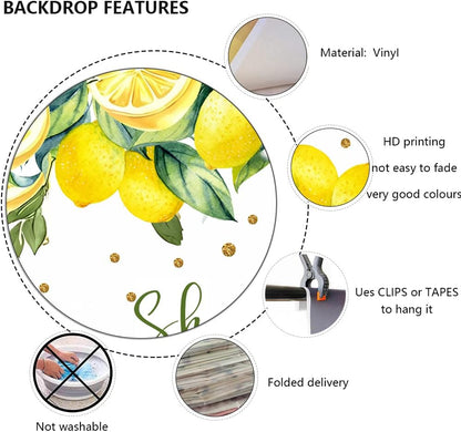 8x6ft Lemon Theme Bridal Shower Backdrop - She Found Her Main Squeeze Engagement Party Photography Background Cake Table Decoration Banner