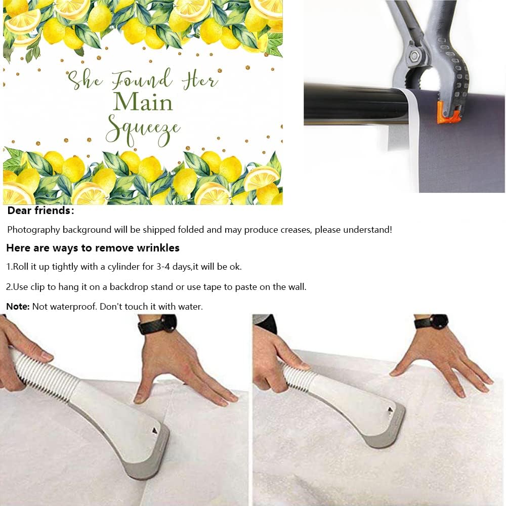 8x6ft Lemon Theme Bridal Shower Backdrop - She Found Her Main Squeeze Engagement Party Photography Background Cake Table Decoration Banner