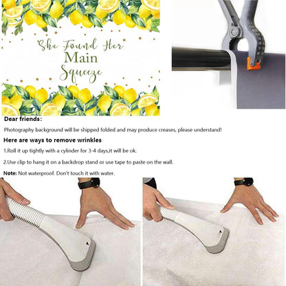 8x6ft Lemon Theme Bridal Shower Backdrop - She Found Her Main Squeeze Engagement Party Photography Background Cake Table Decoration Banner
