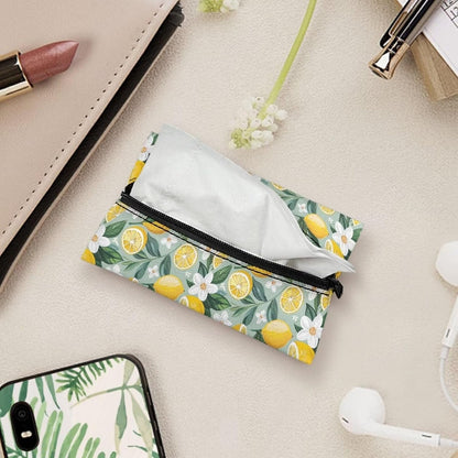 Lemon Flower Reusable Tissue Holder for Purse Small Lemon Tissue Holders Zipper Pouch Coin Makeup Bags for Travel