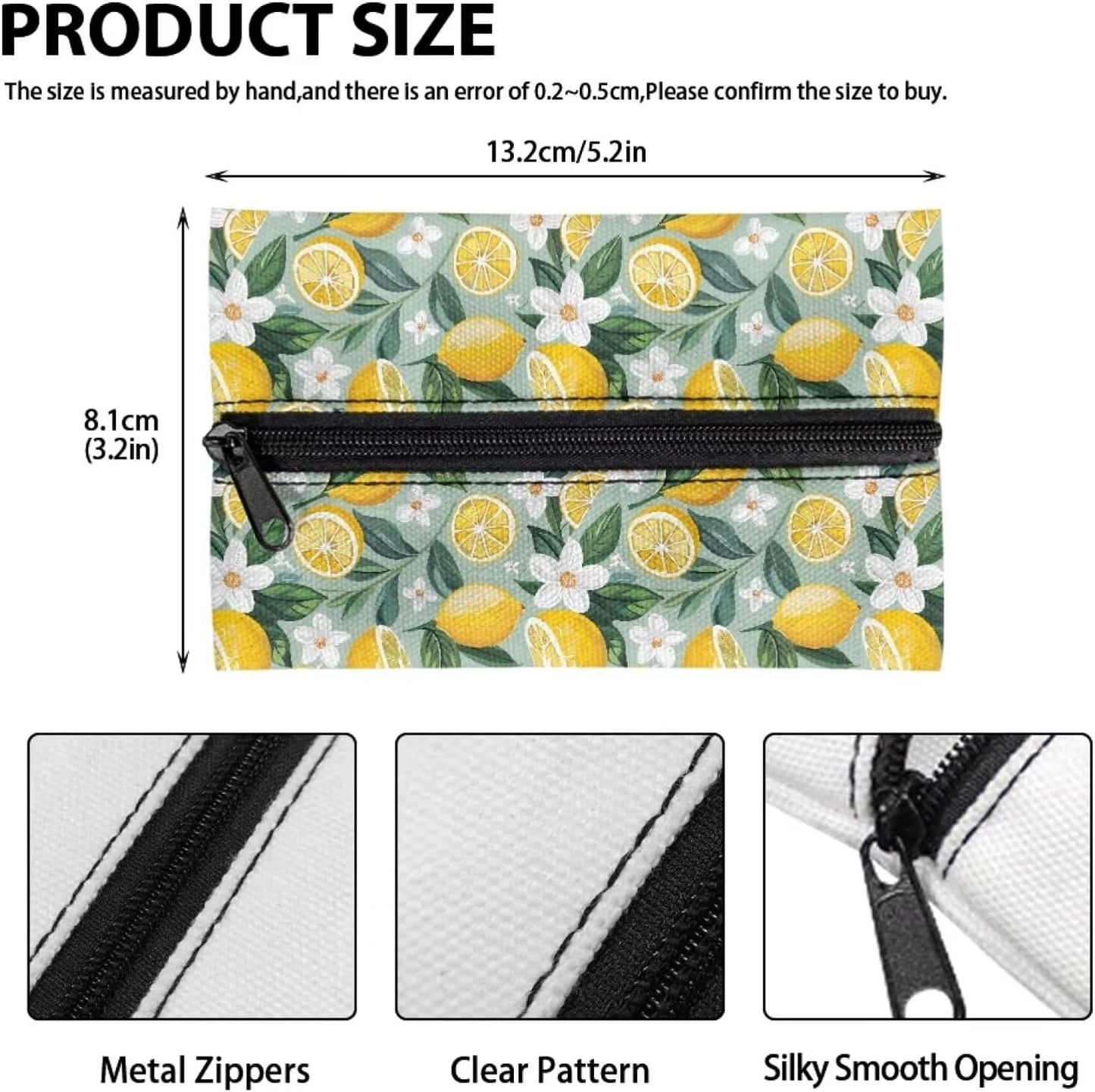 Lemon Flower Reusable Tissue Holder for Purse Small Lemon Tissue Holders Zipper Pouch Coin Makeup Bags for Travel