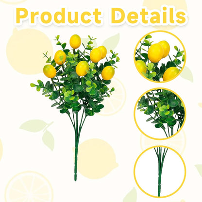 6 Pcs Artificial Lemon Branches Small Artificial Fruit Lemon Tree Greenery Decoration Faux Lemons Picks for Farmhouse Kitchen Home Table Decor Stem Fruits for Home Spring Summer Decor