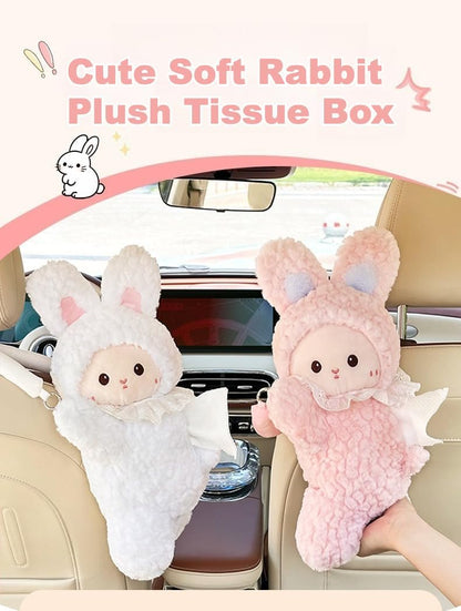 Car Tissue Holder Plush Animal Paper Towel Box Cute Rabbit Hanging Backseat Organizer for Cars Adorable Decorative Tissue Dispenser (Yellow Rabbit)