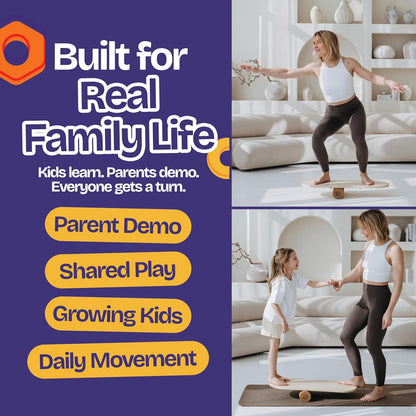 Balance Board for Kids with Cork Roller, 30" x 12" Wooden Balance Board, 4 Adjustable Levels, 400 lb Capacity, Progressive Balance Trainer for Kids, Parents & Family Play