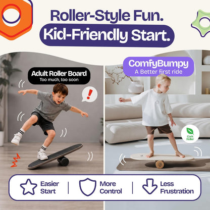 Balance Board for Kids with Cork Roller, 30" x 12" Wooden Balance Board, 4 Adjustable Levels, 400 lb Capacity, Progressive Balance Trainer for Kids, Parents & Family Play