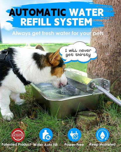 Automatic Dog Water Dispenser, 2 Gallons 304 Stainless Steel Dog Water Bowl for Indoor/Outdoor, Large Water Bowl for Pets & Livestock, Anti Tip, Wide Mouth, Water Auto Fill, Fit GHT 3/4" Faucet