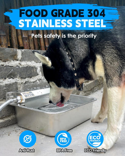 Automatic Dog Water Dispenser, 2 Gallons 304 Stainless Steel Dog Water Bowl for Indoor/Outdoor, Large Water Bowl for Pets & Livestock, Anti Tip, Wide Mouth, Water Auto Fill, Fit GHT 3/4" Faucet