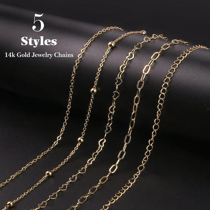14k Gold Necklace Chain for Jewelry Making, 16.6 Feet Total (5 Rolls) DIY Bracelet Chains with 300 Jump Rings, 50 Lobster Clasps, 1 Jewelry Pliers,1 Support Ring and 50 Pendants