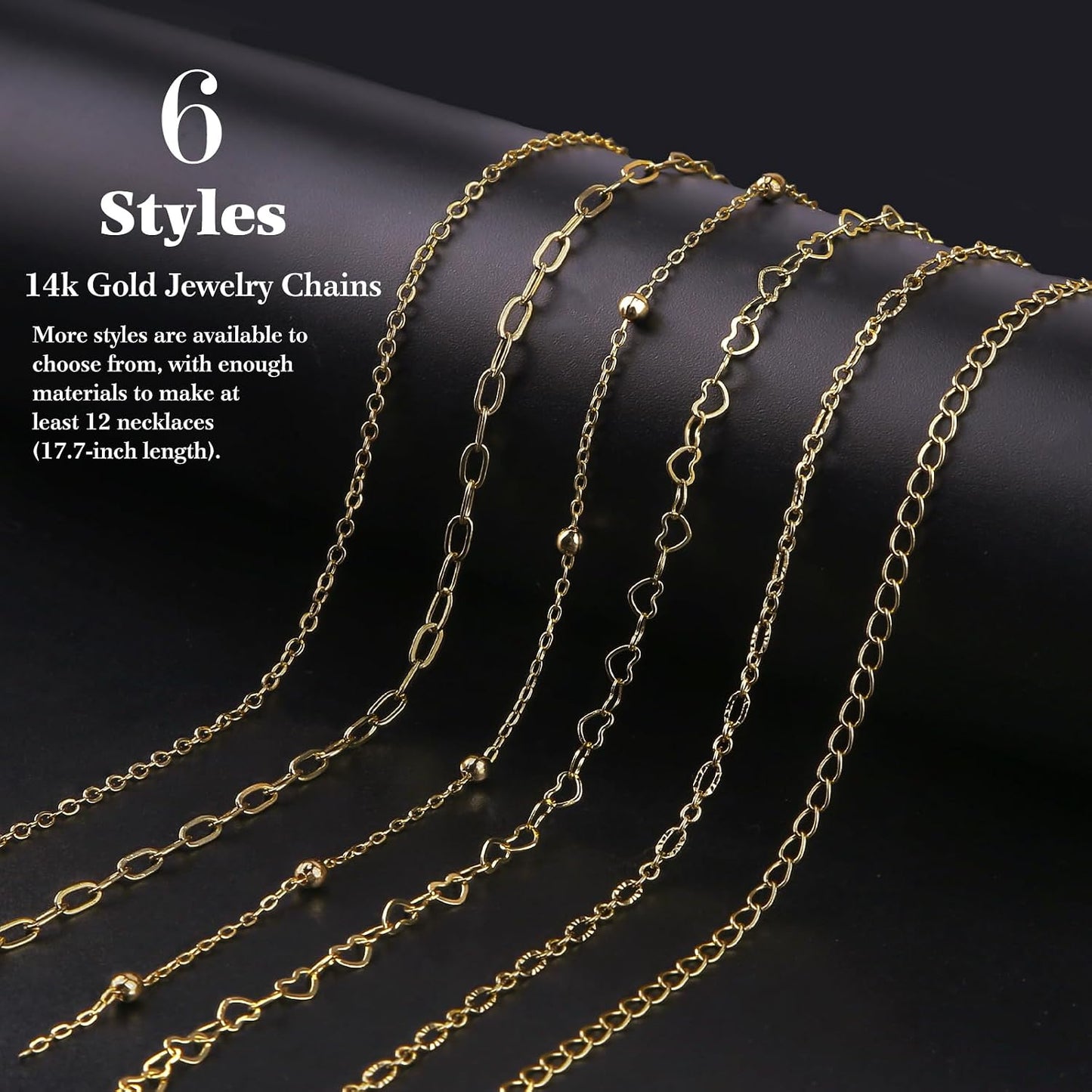 14k Gold Necklace Chain for Jewelry Making, 16.6 Feet Total (5 Rolls) DIY Bracelet Chains with 300 Jump Rings, 50 Lobster Clasps, 1 Jewelry Pliers,1 Support Ring and 50 Pendants