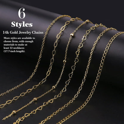 14k Gold Necklace Chain for Jewelry Making, 16.6 Feet Total (5 Rolls) DIY Bracelet Chains with 300 Jump Rings, 50 Lobster Clasps, 1 Jewelry Pliers,1 Support Ring and 50 Pendants