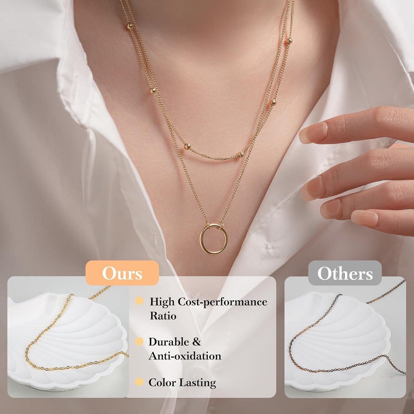 14k Gold Necklace Chain for Jewelry Making, 16.6 Feet Total (5 Rolls) DIY Bracelet Chains with 300 Jump Rings, 50 Lobster Clasps, 1 Jewelry Pliers,1 Support Ring and 50 Pendants