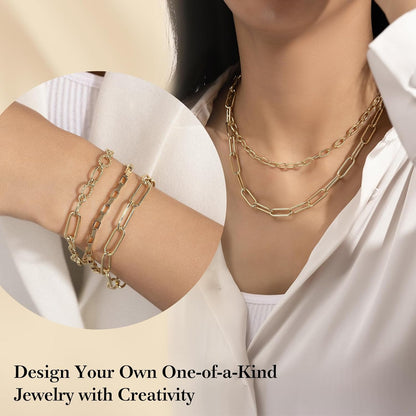 14k Gold Necklace Chain for Jewelry Making, 16.6 Feet Total (5 Rolls) DIY Bracelet Chains with 300 Jump Rings, 50 Lobster Clasps, 1 Jewelry Pliers,1 Support Ring and 50 Pendants