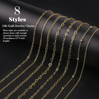 14k Gold Necklace Chain for Jewelry Making, 16.6 Feet Total (5 Rolls) DIY Bracelet Chains with 300 Jump Rings, 50 Lobster Clasps, 1 Jewelry Pliers,1 Support Ring and 50 Pendants