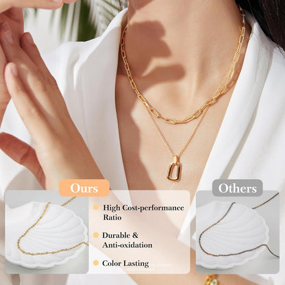14k Gold Necklace Chain for Jewelry Making, 16.6 Feet Total (5 Rolls) DIY Bracelet Chains with 300 Jump Rings, 50 Lobster Clasps, 1 Jewelry Pliers,1 Support Ring and 50 Pendants