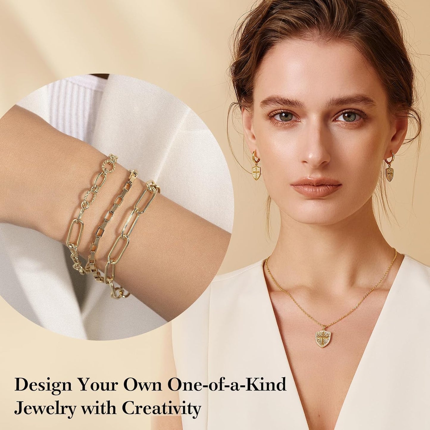 14k Gold Necklace Chain for Jewelry Making, 16.6 Feet Total (5 Rolls) DIY Bracelet Chains with 300 Jump Rings, 50 Lobster Clasps, 1 Jewelry Pliers,1 Support Ring and 50 Pendants