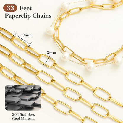 14k Gold Necklace Chain for Jewelry Making, 16.6 Feet Total (5 Rolls) DIY Bracelet Chains with 300 Jump Rings, 50 Lobster Clasps, 1 Jewelry Pliers,1 Support Ring and 50 Pendants