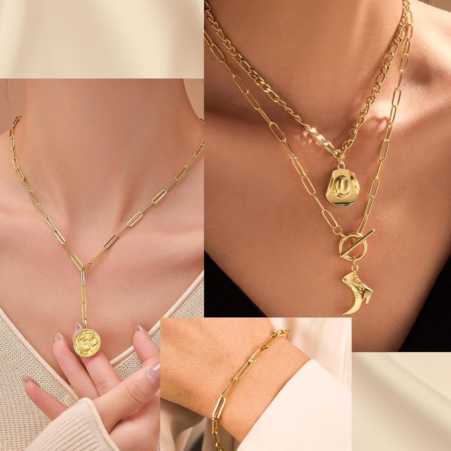 14k Gold Necklace Chain for Jewelry Making, 16.6 Feet Total (5 Rolls) DIY Bracelet Chains with 300 Jump Rings, 50 Lobster Clasps, 1 Jewelry Pliers,1 Support Ring and 50 Pendants