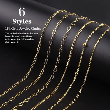 14k Gold Necklace Chain for Jewelry Making, 16.6 Feet Total (5 Rolls) DIY Bracelet Chains with 300 Jump Rings, 50 Lobster Clasps, 1 Jewelry Pliers,1 Support Ring and 50 Pendants