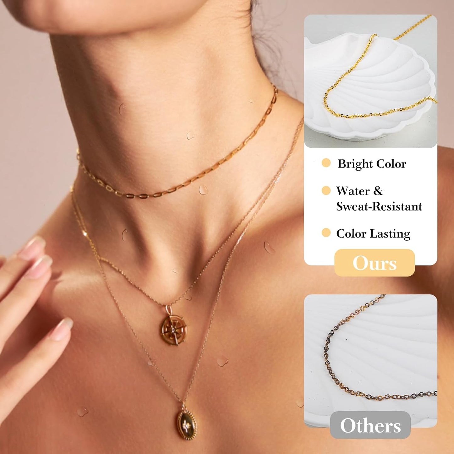 14k Gold Necklace Chain for Jewelry Making, 16.6 Feet Total (5 Rolls) DIY Bracelet Chains with 300 Jump Rings, 50 Lobster Clasps, 1 Jewelry Pliers,1 Support Ring and 50 Pendants