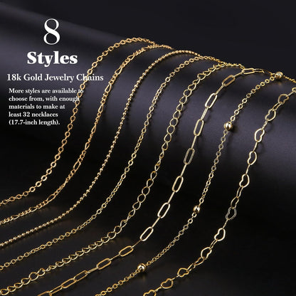 14k Gold Necklace Chain for Jewelry Making, 16.6 Feet Total (5 Rolls) DIY Bracelet Chains with 300 Jump Rings, 50 Lobster Clasps, 1 Jewelry Pliers,1 Support Ring and 50 Pendants