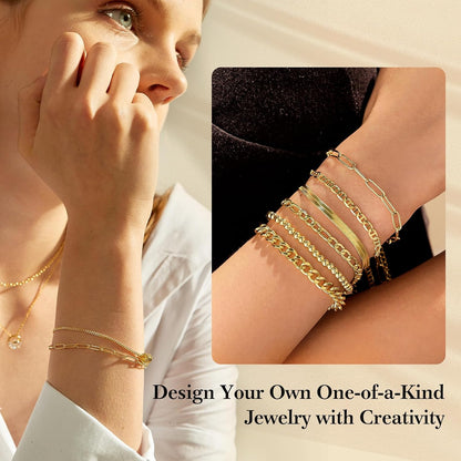 14k Gold Necklace Chain for Jewelry Making, 16.6 Feet Total (5 Rolls) DIY Bracelet Chains with 300 Jump Rings, 50 Lobster Clasps, 1 Jewelry Pliers,1 Support Ring and 50 Pendants