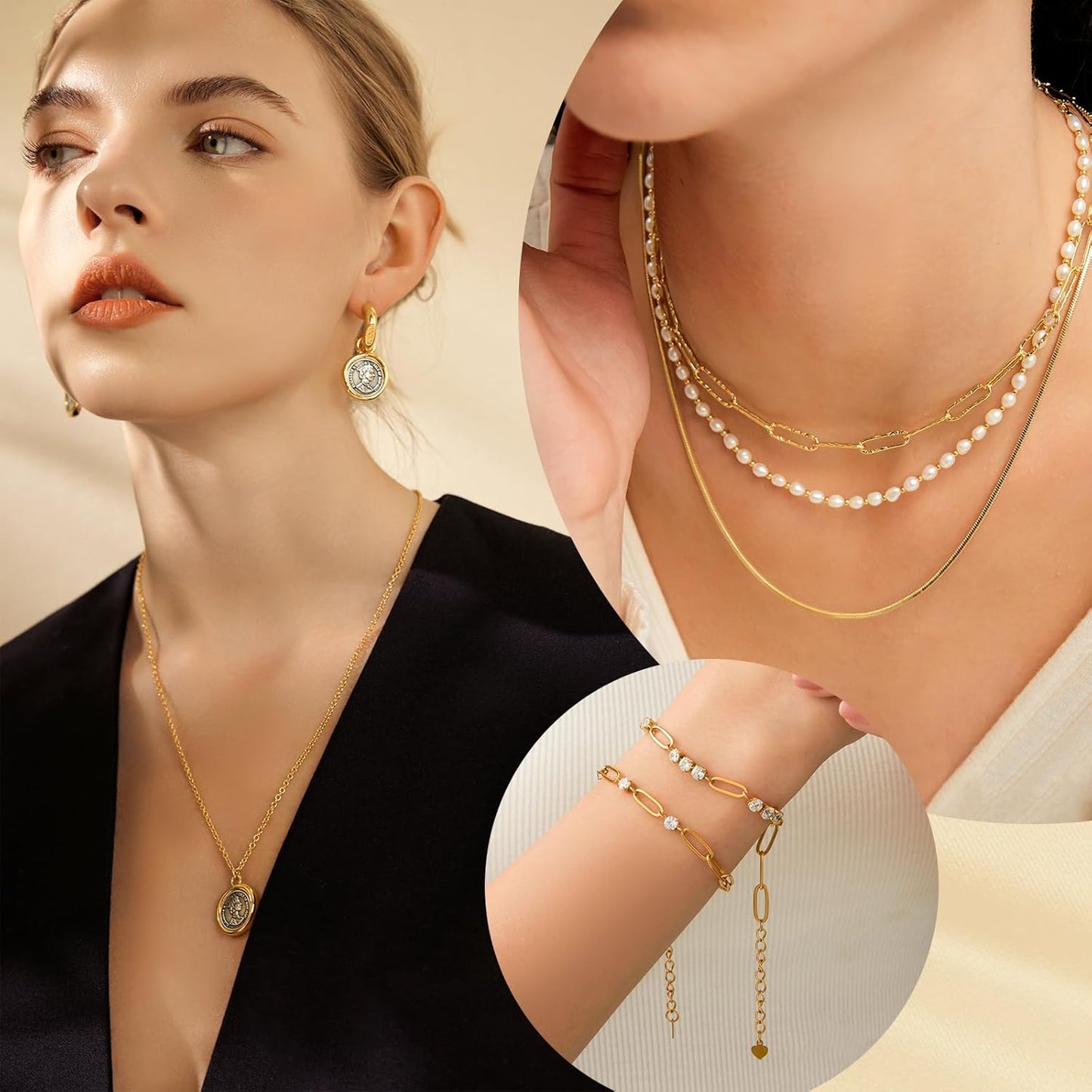 14k Gold Necklace Chain for Jewelry Making, 16.6 Feet Total (5 Rolls) DIY Bracelet Chains with 300 Jump Rings, 50 Lobster Clasps, 1 Jewelry Pliers,1 Support Ring and 50 Pendants