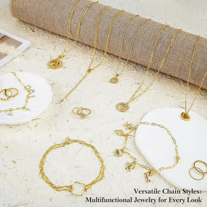 14k Gold Necklace Chain for Jewelry Making, 16.6 Feet Total (5 Rolls) DIY Bracelet Chains with 300 Jump Rings, 50 Lobster Clasps, 1 Jewelry Pliers,1 Support Ring and 50 Pendants