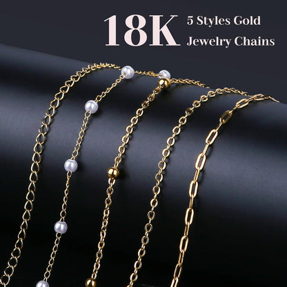 14k Gold Necklace Chain for Jewelry Making, 16.6 Feet Total (5 Rolls) DIY Bracelet Chains with 300 Jump Rings, 50 Lobster Clasps, 1 Jewelry Pliers,1 Support Ring and 50 Pendants