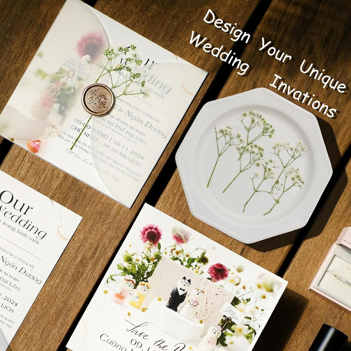 24pcs Pressed Flowers for Wax Seal Wedding invations, Real Natural Dried Flowers for Crafts Greeting Cards, Gift Box, Baby Shower, Wedding Decor (White Babys Breath)