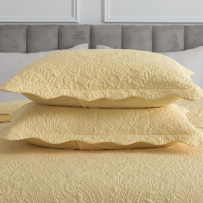 Queen Size Quilt Sets - 3 Piece Queen Quilt Bedding Set Microfiber Quilt Set Lightweight Bedspreads Reversible Coverlets Retro Bed Cover Floral Bedding Set All Season Quilts-Yellow