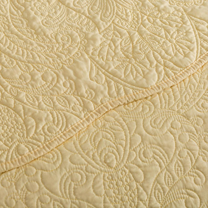 Queen Size Quilt Sets - 3 Piece Queen Quilt Bedding Set Microfiber Quilt Set Lightweight Bedspreads Reversible Coverlets Retro Bed Cover Floral Bedding Set All Season Quilts-Yellow