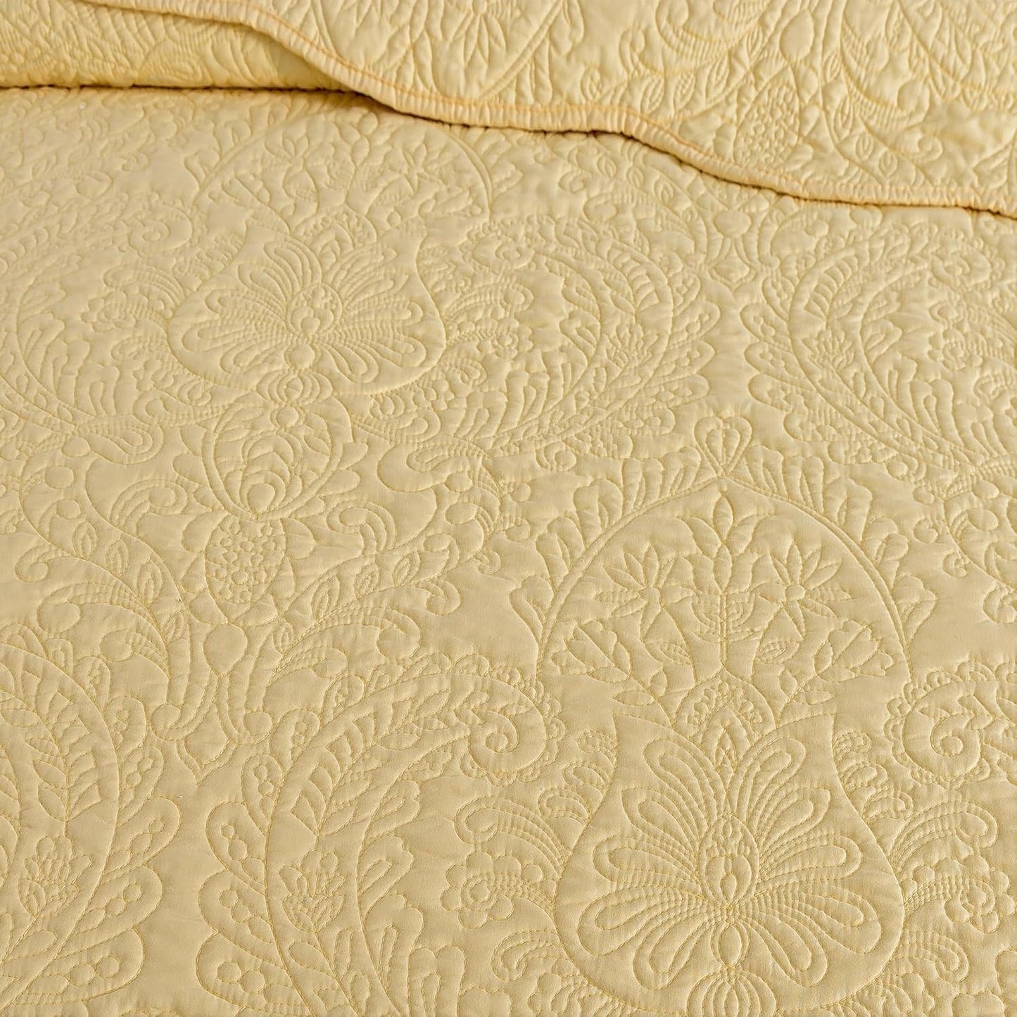 Queen Size Quilt Sets - 3 Piece Queen Quilt Bedding Set Microfiber Quilt Set Lightweight Bedspreads Reversible Coverlets Retro Bed Cover Floral Bedding Set All Season Quilts-Yellow