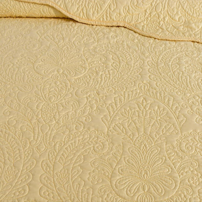 Queen Size Quilt Sets - 3 Piece Queen Quilt Bedding Set Microfiber Quilt Set Lightweight Bedspreads Reversible Coverlets Retro Bed Cover Floral Bedding Set All Season Quilts-Yellow
