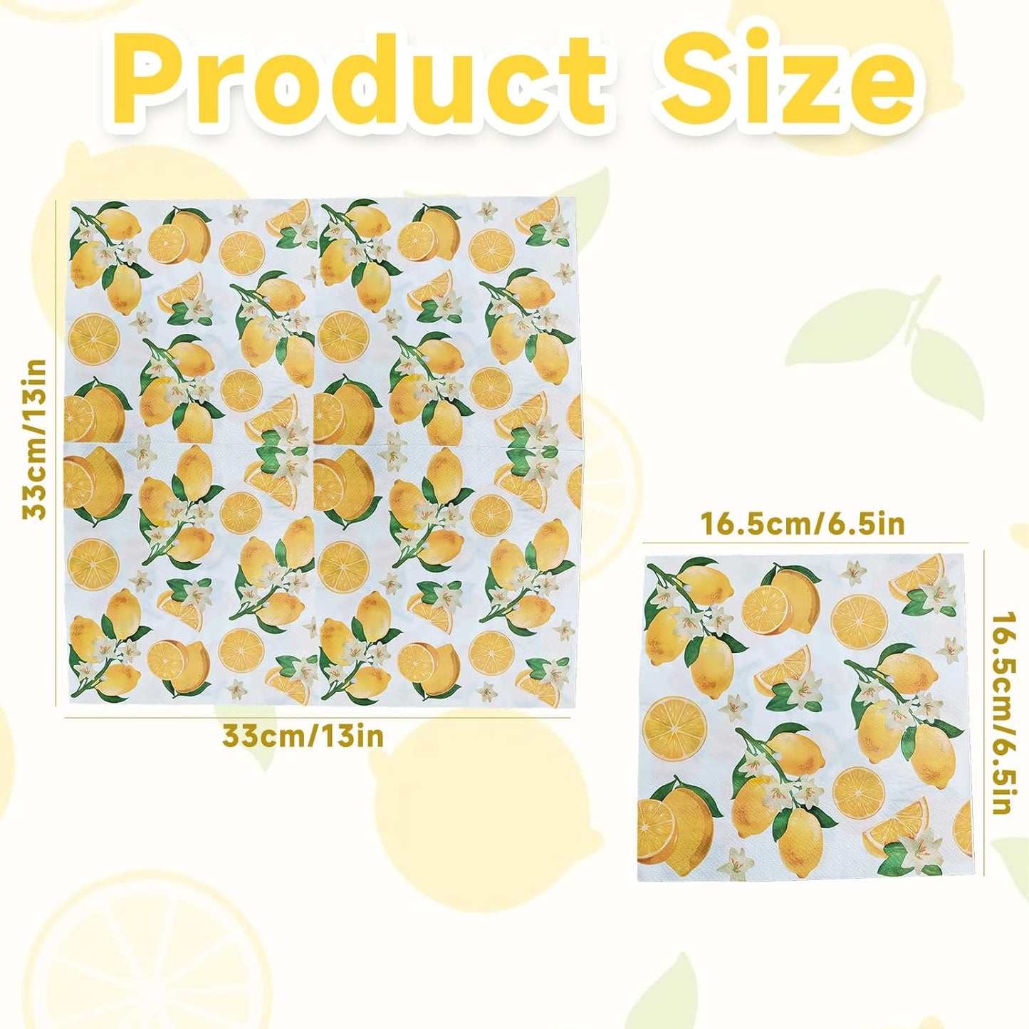 40pcs Lemon Paper Napkins, 6.5x6.5 Inch Yellow Citrus Disposable Napkins for Lemon Themed Party, Tiles Lemons Napkin Decor for Kitchen Bathroom, Lemons Paper Placemats Supplies