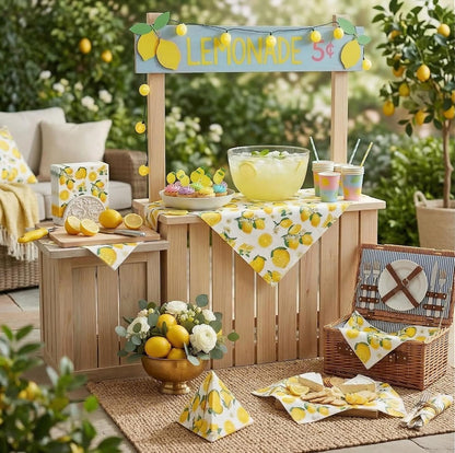 40pcs Lemon Paper Napkins, 6.5x6.5 Inch Yellow Citrus Disposable Napkins for Lemon Themed Party, Tiles Lemons Napkin Decor for Kitchen Bathroom, Lemons Paper Placemats Supplies