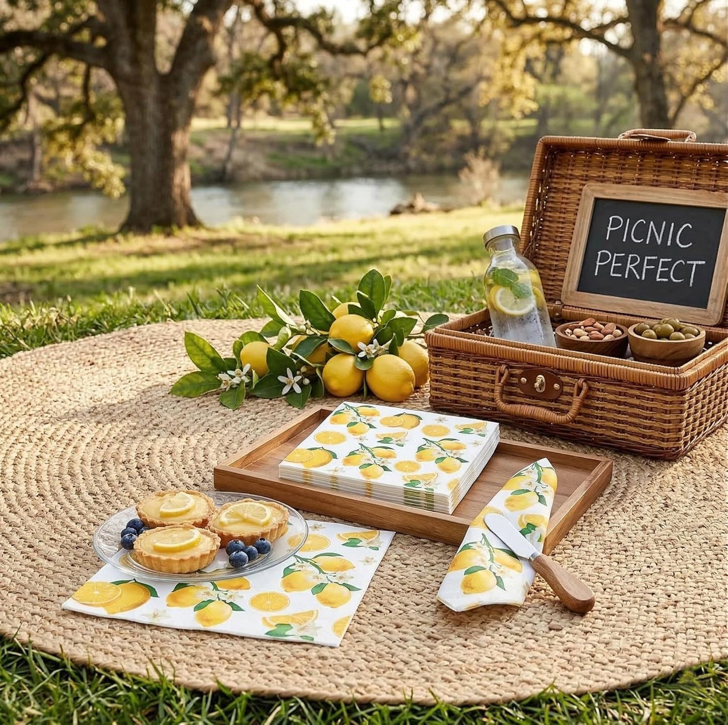 40pcs Lemon Paper Napkins, 6.5x6.5 Inch Yellow Citrus Disposable Napkins for Lemon Themed Party, Tiles Lemons Napkin Decor for Kitchen Bathroom, Lemons Paper Placemats Supplies