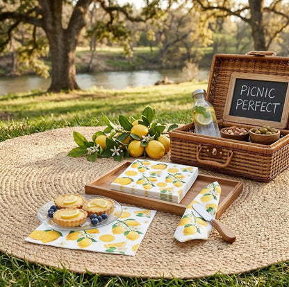 40pcs Lemon Paper Napkins, 6.5x6.5 Inch Yellow Citrus Disposable Napkins for Lemon Themed Party, Tiles Lemons Napkin Decor for Kitchen Bathroom, Lemons Paper Placemats Supplies
