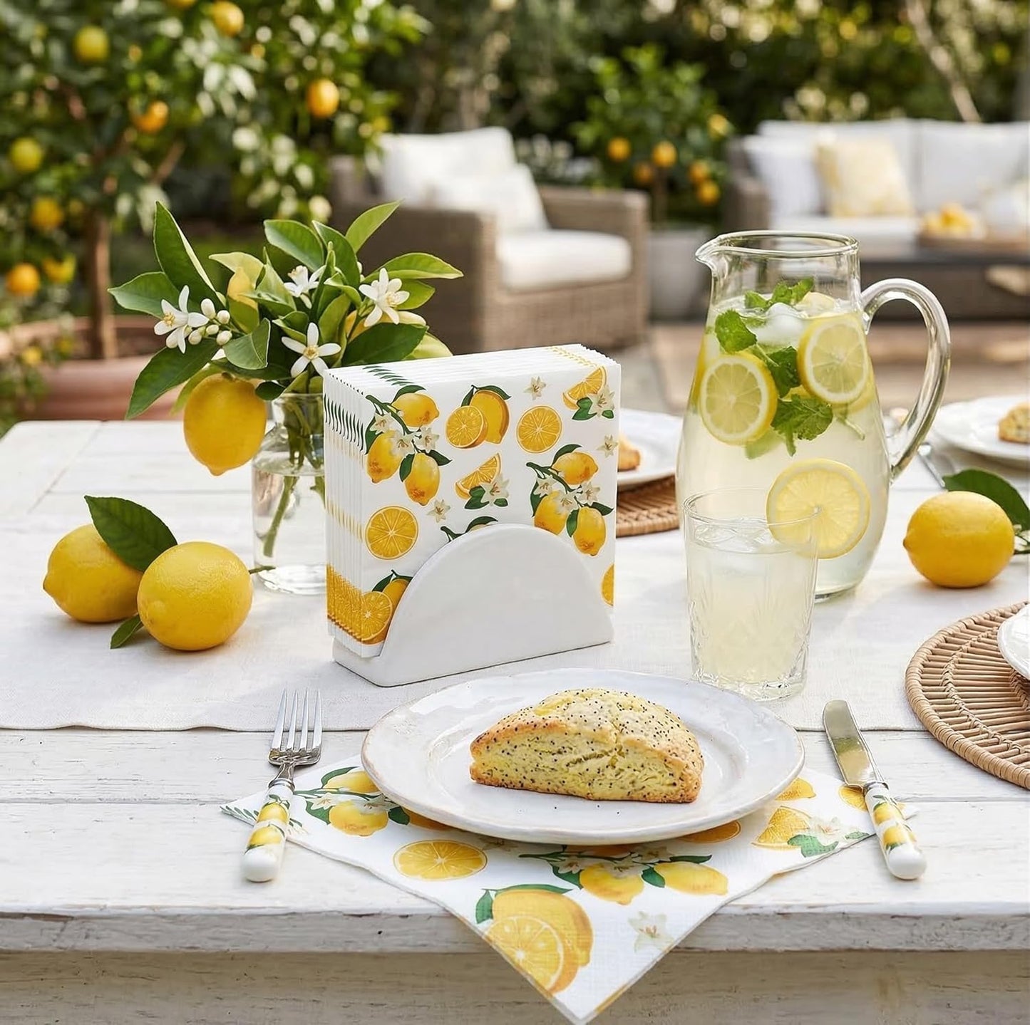 40pcs Lemon Paper Napkins, 6.5x6.5 Inch Yellow Citrus Disposable Napkins for Lemon Themed Party, Tiles Lemons Napkin Decor for Kitchen Bathroom, Lemons Paper Placemats Supplies