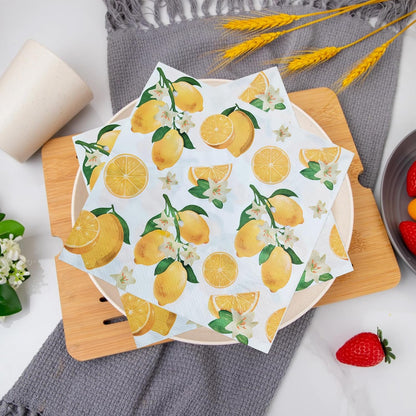 40pcs Lemon Paper Napkins, 6.5x6.5 Inch Yellow Citrus Disposable Napkins for Lemon Themed Party, Tiles Lemons Napkin Decor for Kitchen Bathroom, Lemons Paper Placemats Supplies